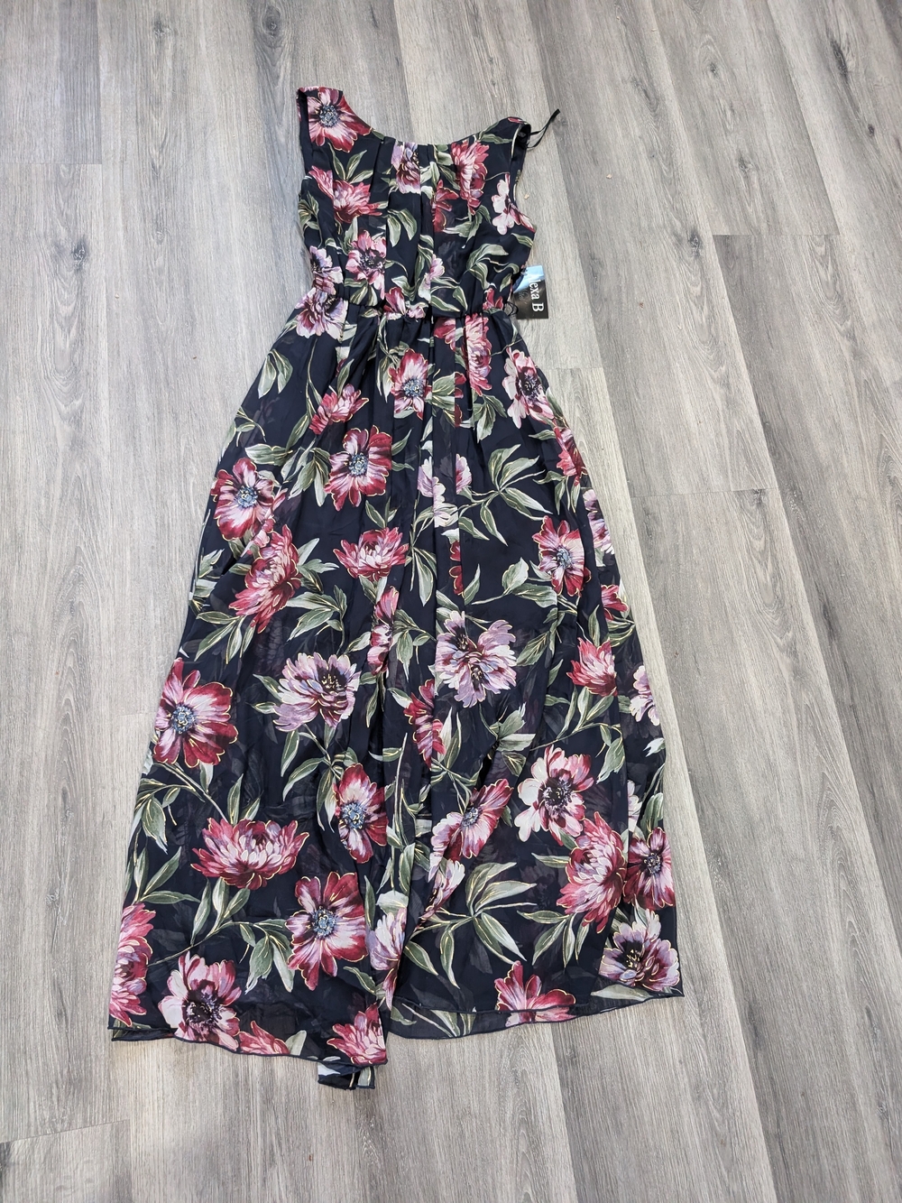Black Floral Maxi Dress with Pink Blooms